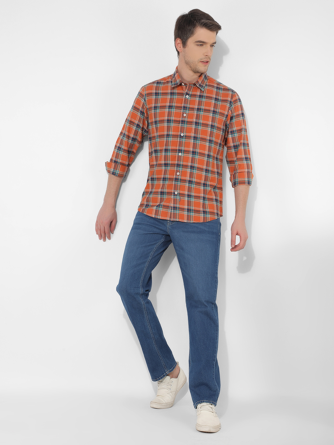 Numero Uno Men Checkered Orange Shirt